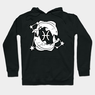 Pisces - Zodiac Astrology Symbol with Constellation and Fish Design (Symbol Only - White on Black Variant) Hoodie